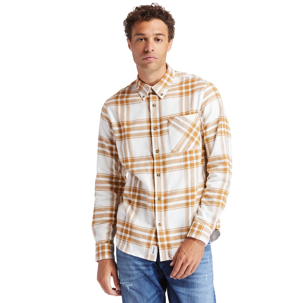 Camisa Timberland Argentina Hombre - Back River Heavy Flannel - Marrones/Blancas - RTAKIZ-745